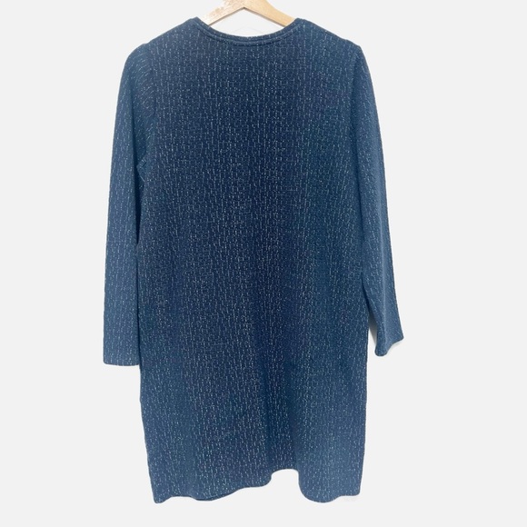 Pure Jill Shirt Dress Marled Navy Cotton Blend Shift Midi Casual Size Medium - Picture 2 of 7